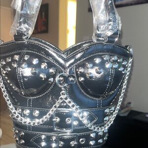 Studded Black Leather Women's Bag